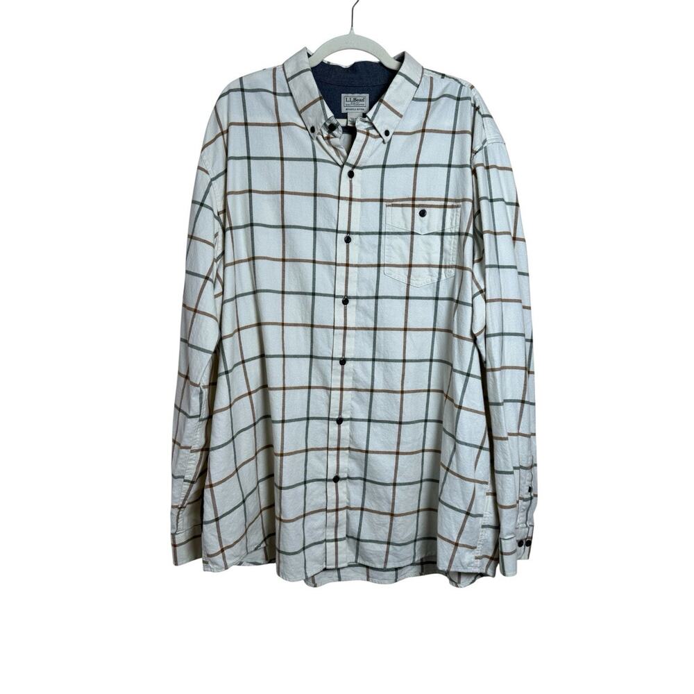 LL Bean Flannel Shirt Mens‎ XXL Slightly Fitted Scotch Plaid Neutral Button Down